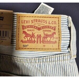 Levi’s 501 Premium Jeans High Rise Blue/White Pinstripes Women's 28x30